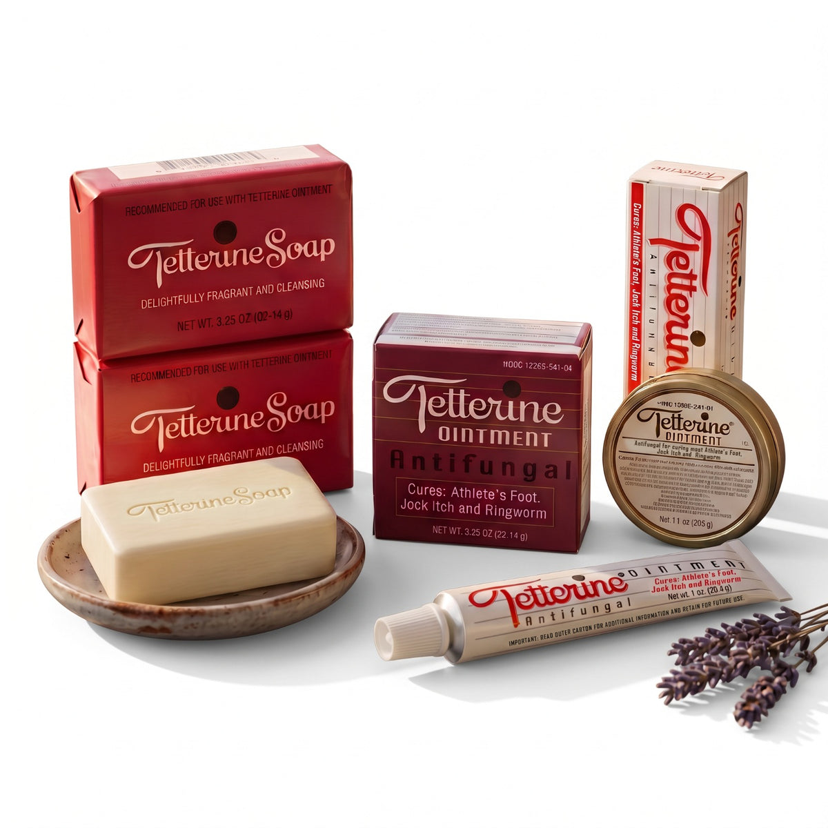 Bundle: Tetterine Ointment (White) + Tetterine Ointment (Green) + 3 Tetterine Soaps